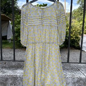 Boden Gray and Yellow Floral Long Sleeve Dress